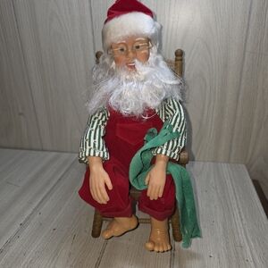 Vtg Feet Soaking Santa Rocking Chair Festive Tired Aching Feet Animated Read
